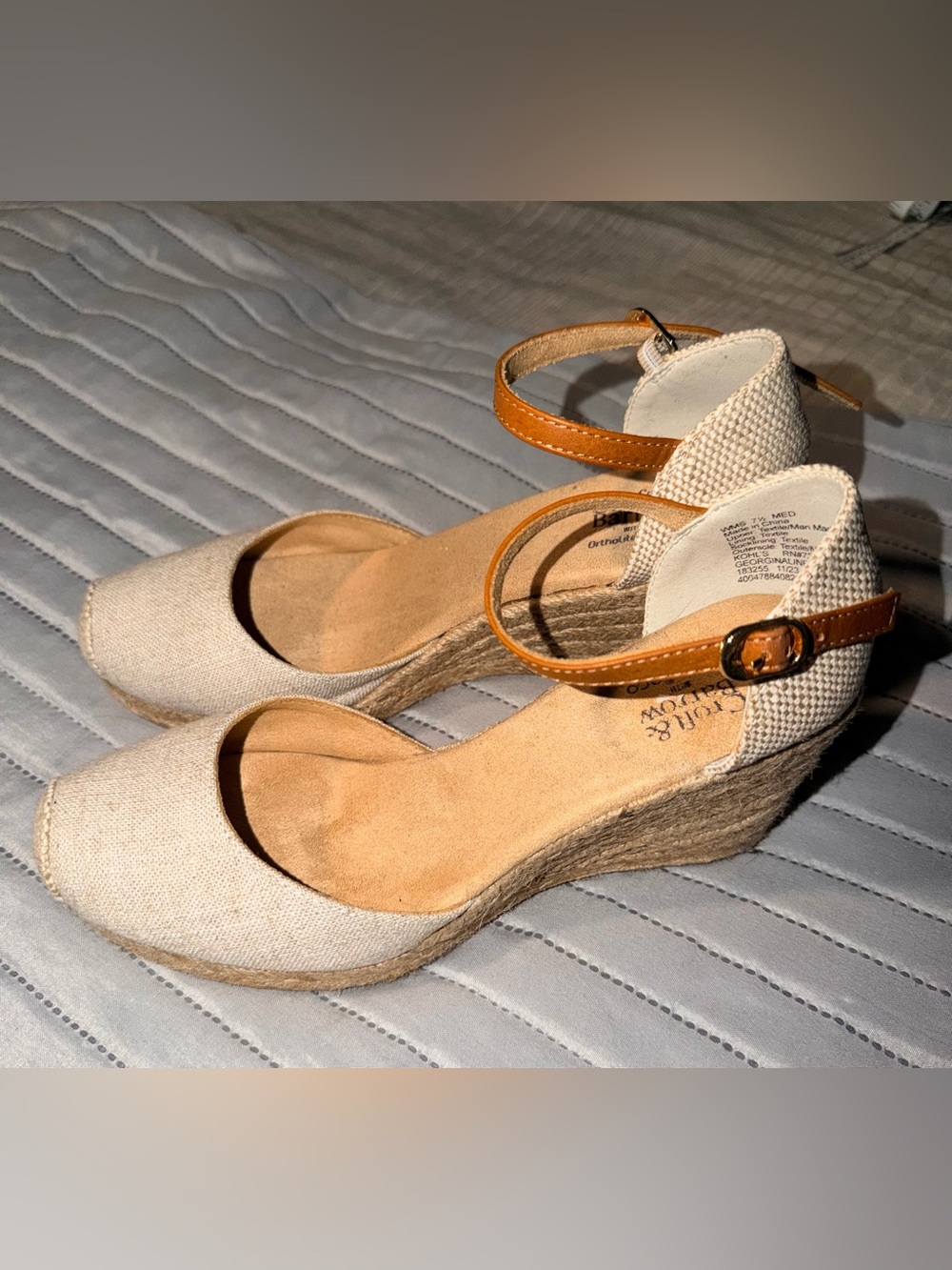 croft & barrow Beige Canvas Ankle-Strap Espadrille Wedges with Tan Straps